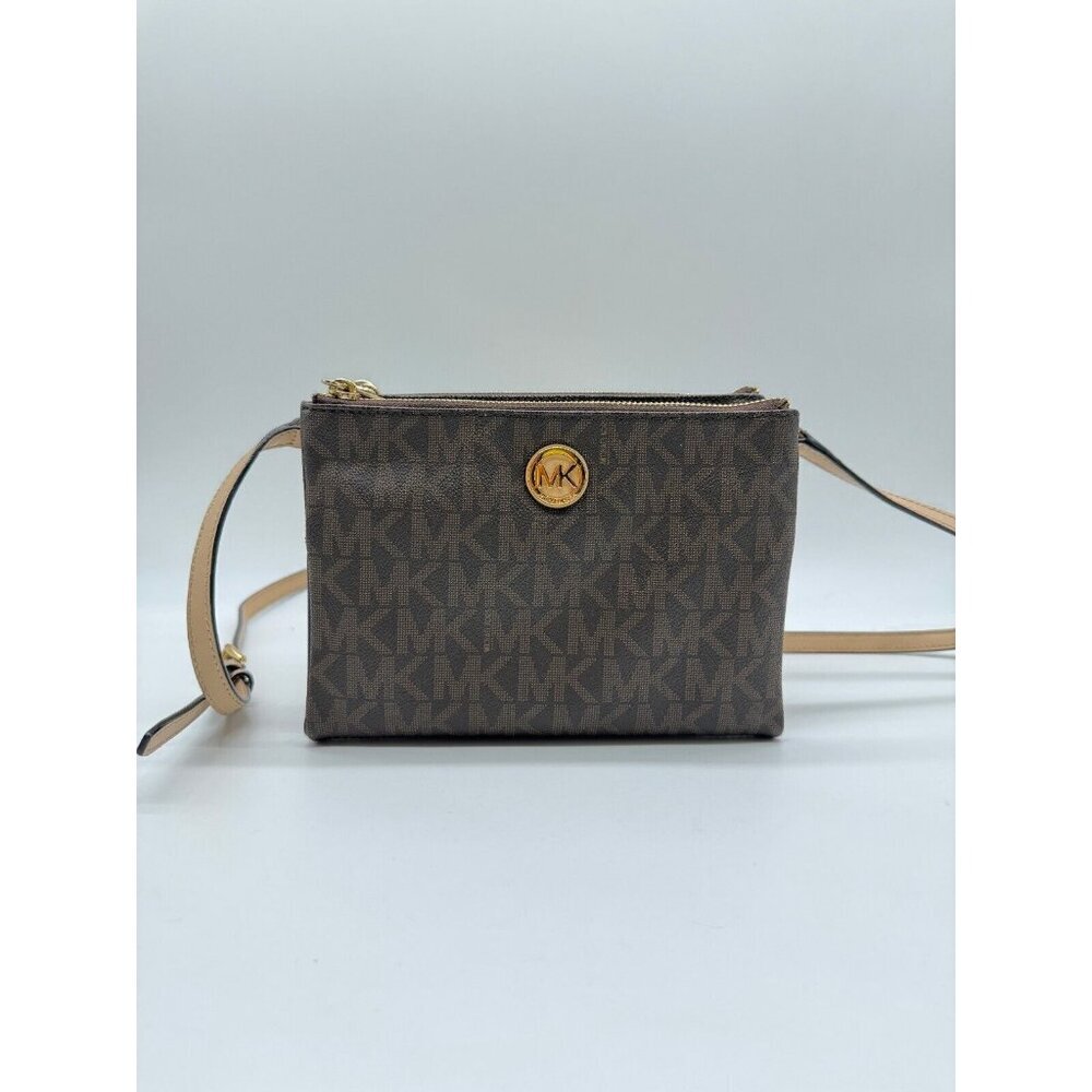 MICHAEL KORS Signature logo coated canvas small crossbody bag wallet - Brown
